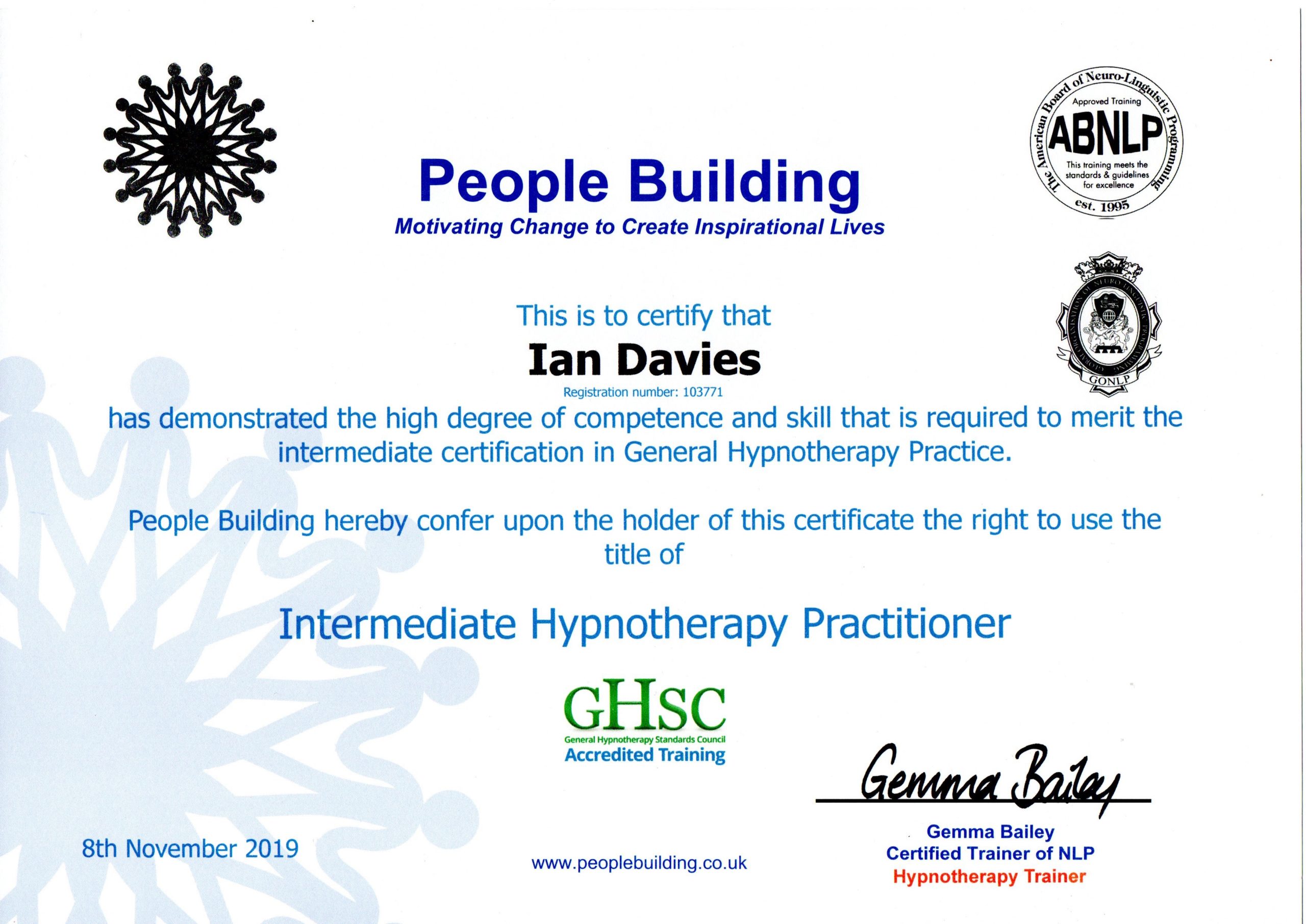 Ian Davies Aylesbury Therapy For Kids Intermediate Hypnotherapy Practitioner